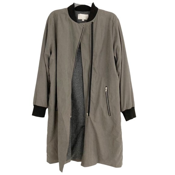 J.O.A. Chelsea Longline Bomber Jacket Size S Wool Lining Gray Asymmetrical Zip - Picture 2 of 10